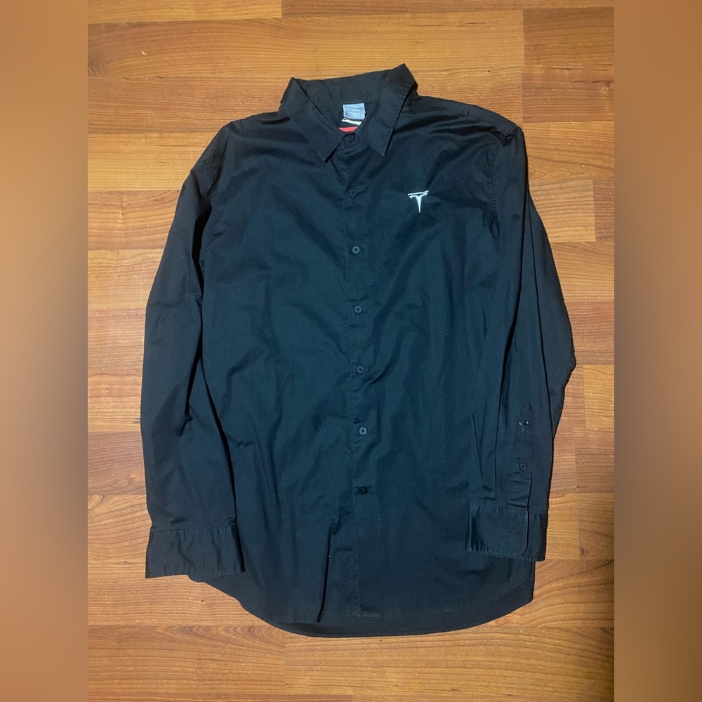 Tesla Logo Black Long Sleeve Button Down Shirt Mens XL